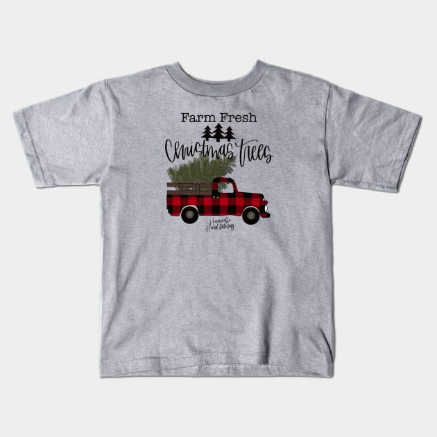 Christmas Tree Farm Truck Kids T-Shirt by Hannah’s Hand Lettering